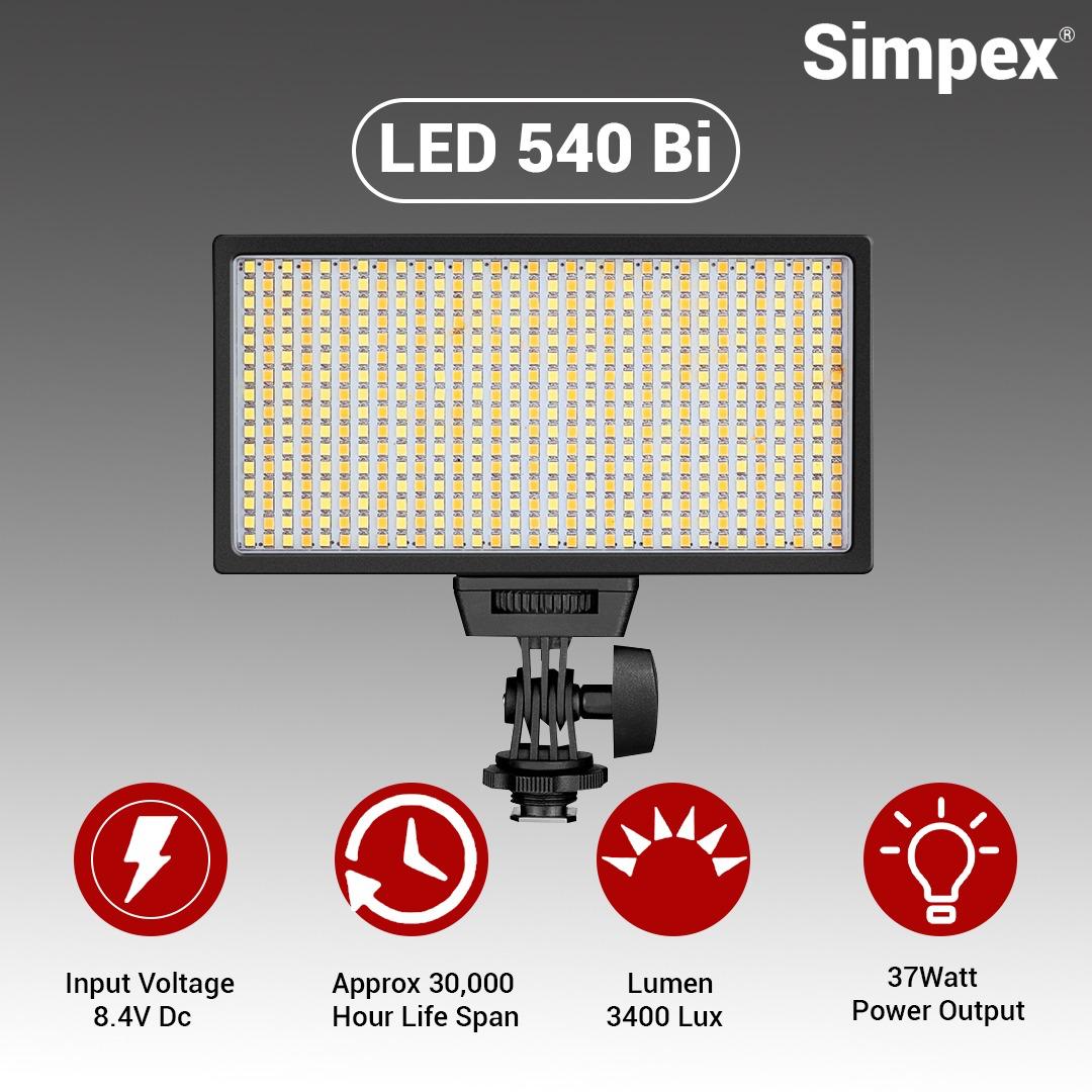 Simpex LED-540 Bi-Colour Video Light | with NP-F770 USB Charging Battery for Photography