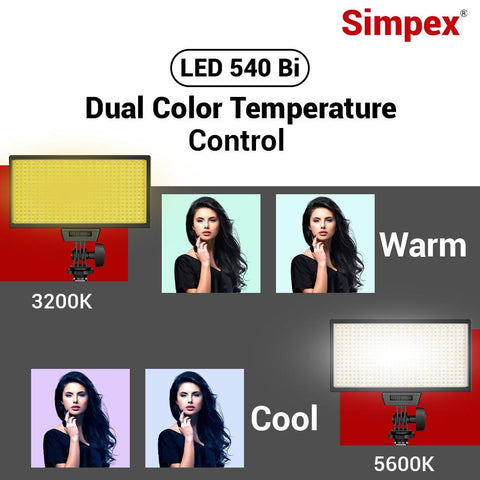 Simpex LED-540 Bi-Colour Video Light | with NP-F770 USB Charging Battery for Photography