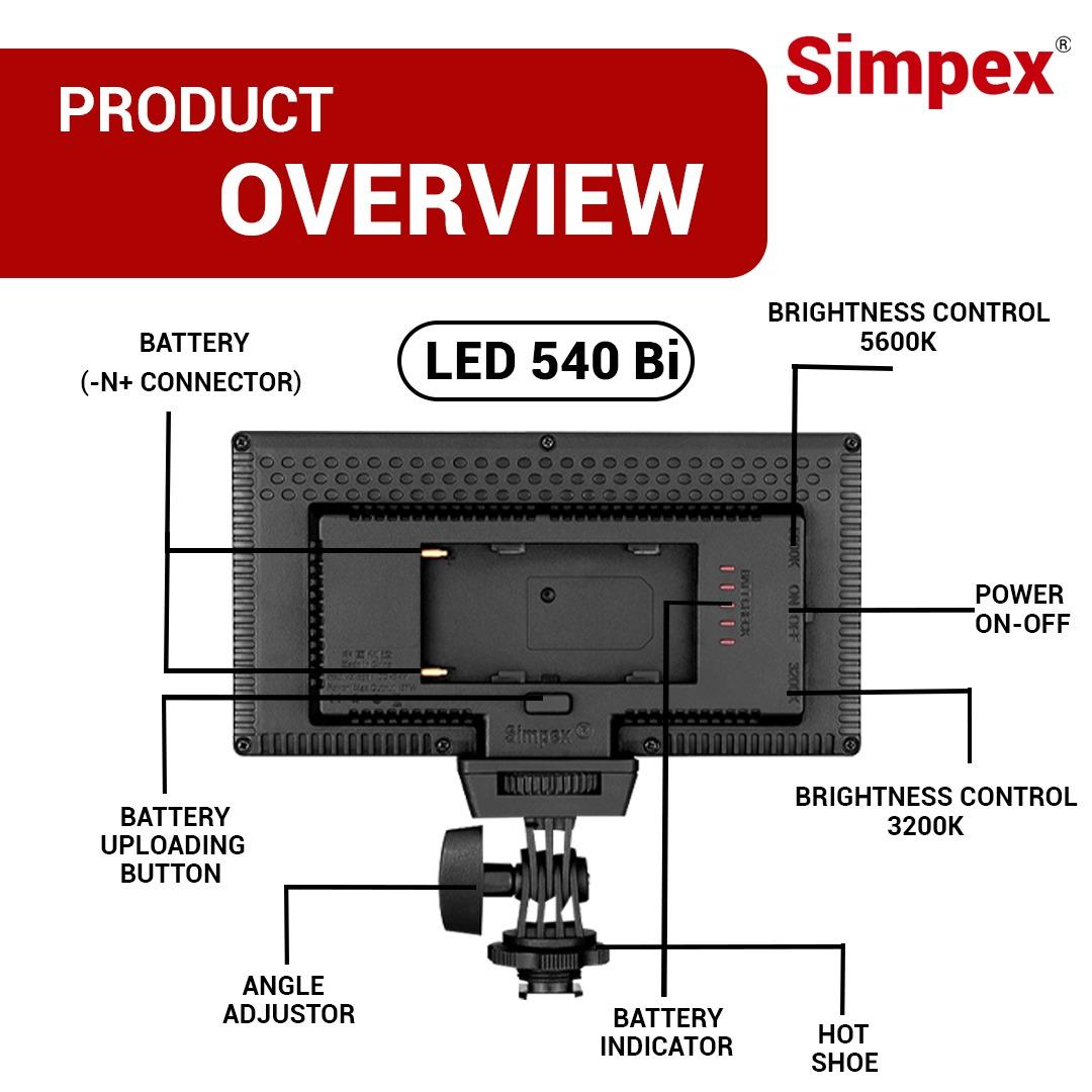 Simpex LED-540 Bi-Colour Video Light | with NP-F770 USB Charging Battery for Photography