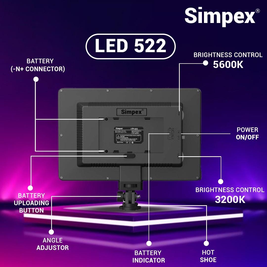 Simpex LED-522 Professional 34W Bi-Colour Video Light | Adjustable CCT for Photography Videography