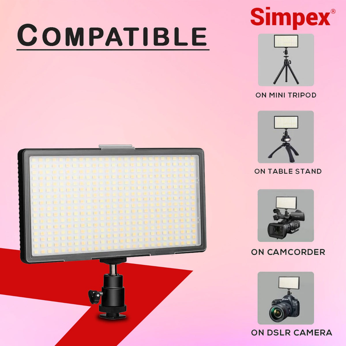 Simpex LED-450 Professional Video Light 3000 Lux | On-Camera LED for Photography Videography