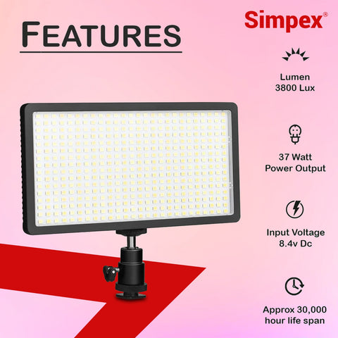 Simpex LED-450 Professional Video Light 3000 Lux | On-Camera LED for Photography Videography