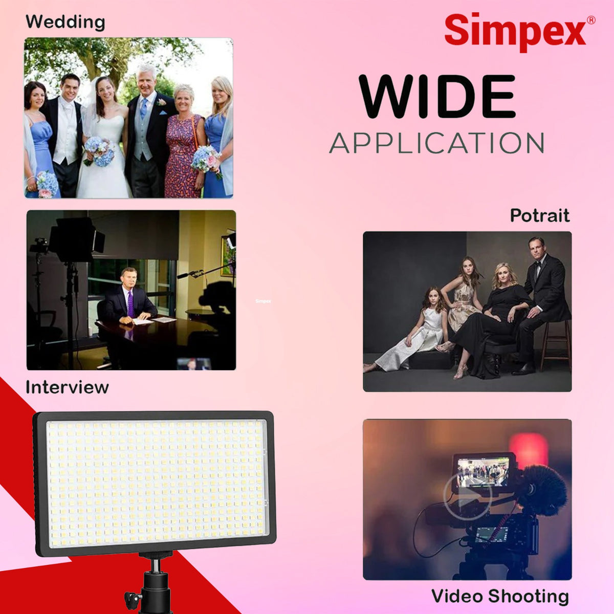 Simpex LED-450 Professional Video Light 3000 Lux | On-Camera LED for Photography Videography