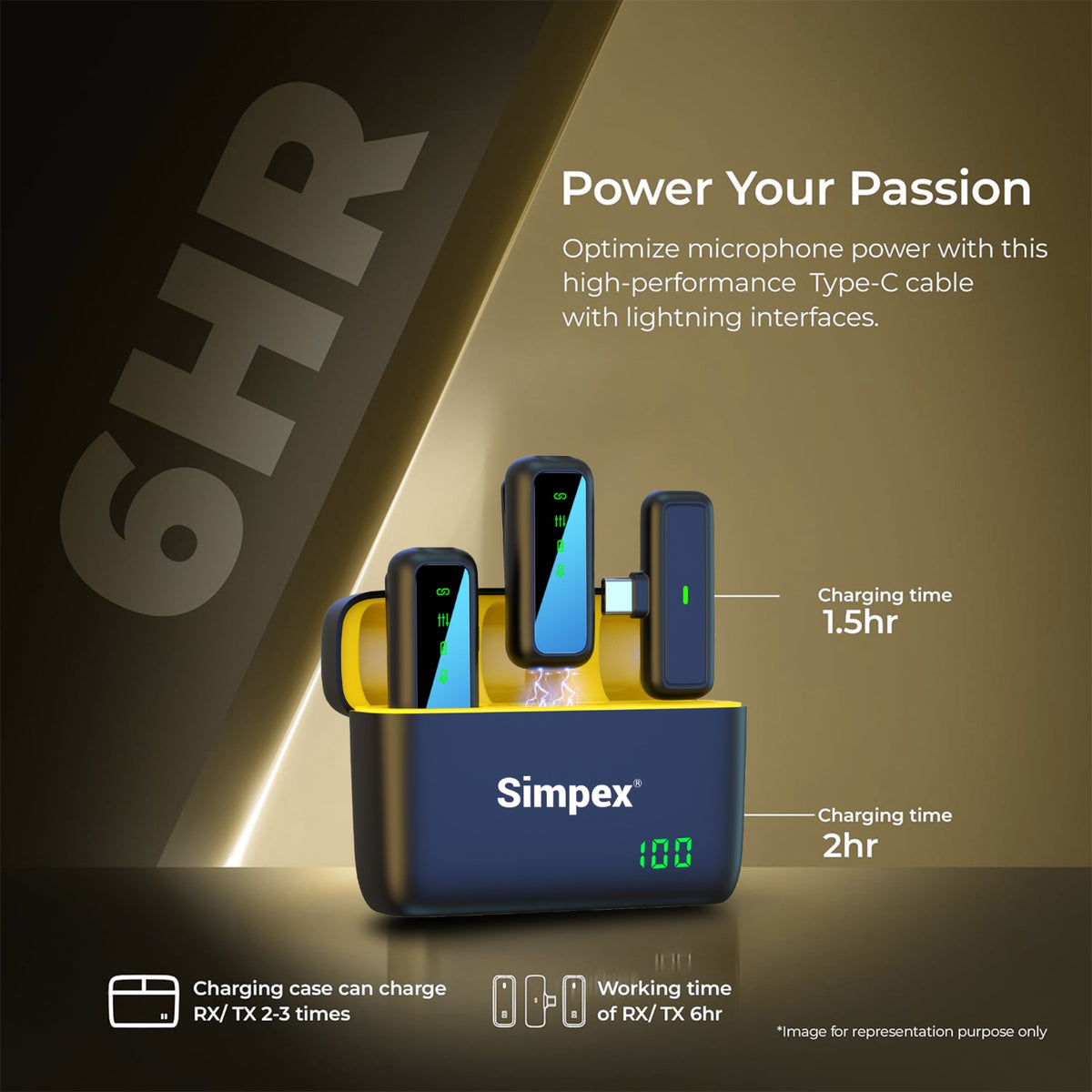 Simpex SWM-009 2-in-1 Wireless Microphone System | Active Noise Cancellation, 50m Range, 8Hrs for Smartphone