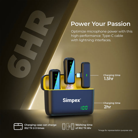 Simpex SWM-009 2-in-1 Wireless Microphone System | Active Noise Cancellation, 50m Range, 8Hrs for Smartphone