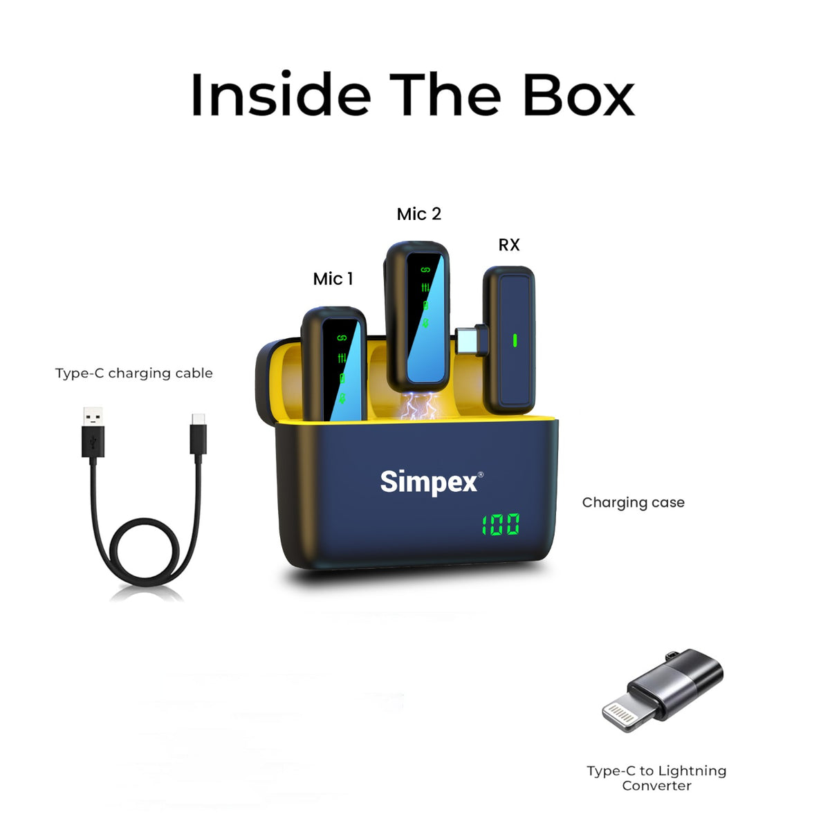 Simpex SWM-009 2-in-1 Wireless Microphone System | Active Noise Cancellation, 50m Range, 8Hrs for Smartphone