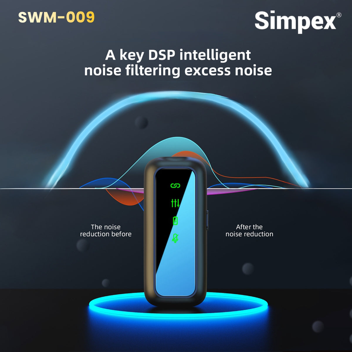 Simpex SWM-009 2-in-1 Wireless Microphone System | Active Noise Cancellation, 50m Range, 8Hrs for Smartphone