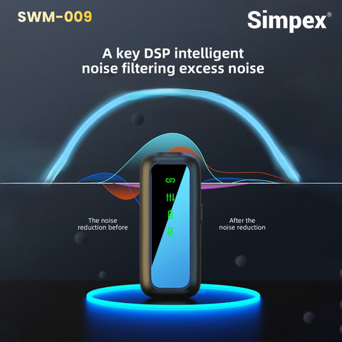 Simpex SWM-009 2-in-1 Wireless Microphone System | Active Noise Cancellation, 50m Range, 8Hrs for Smartphone