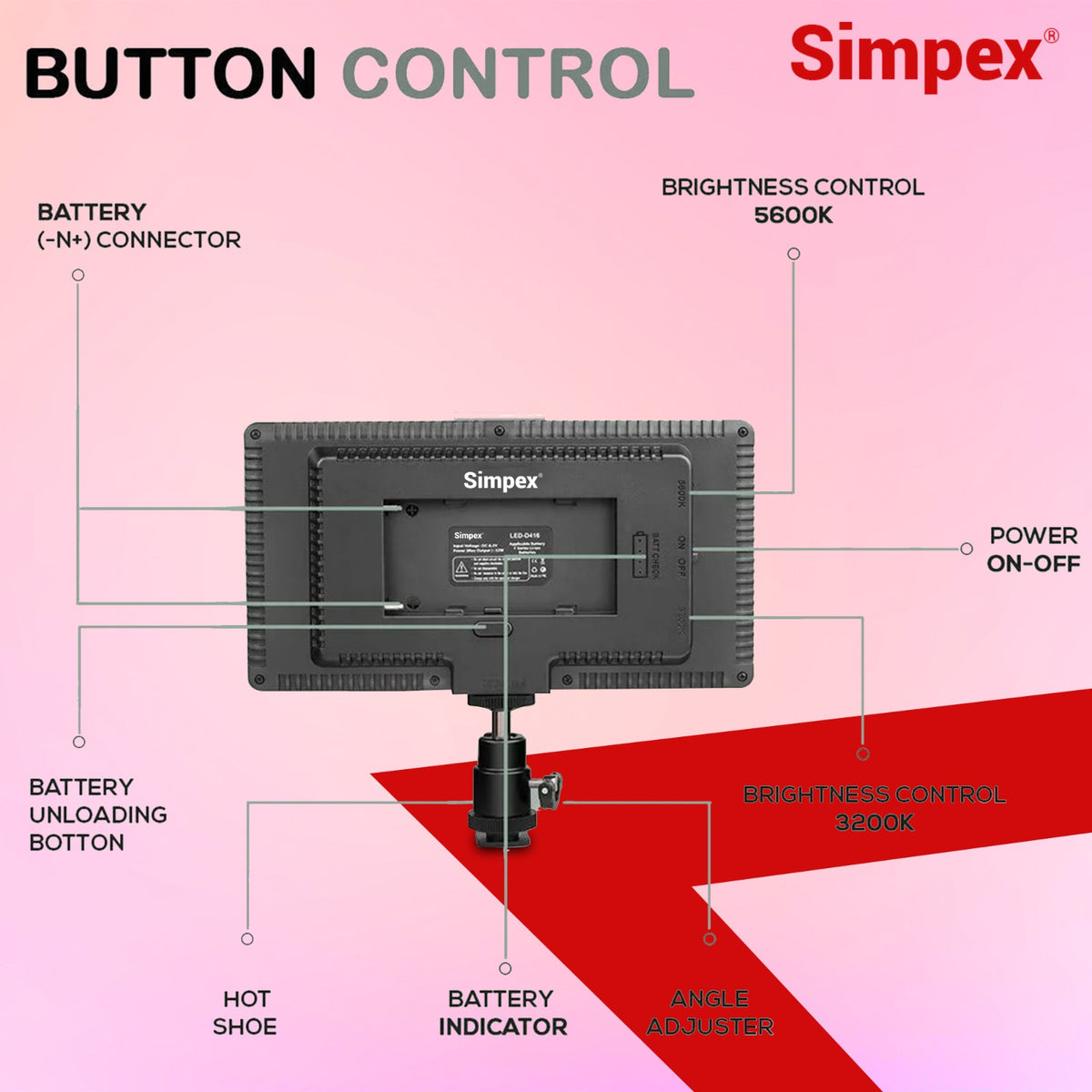 Simpex LED-450 Professional Video Light 3000 Lux | On-Camera LED for Photography Videography