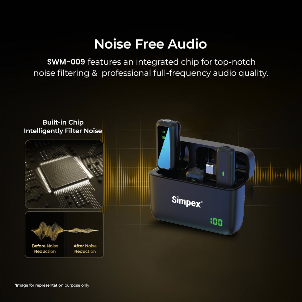 Simpex SWM-009 2-in-1 Wireless Microphone System | Active Noise Cancellation, 50m Range, 8Hrs for Smartphone