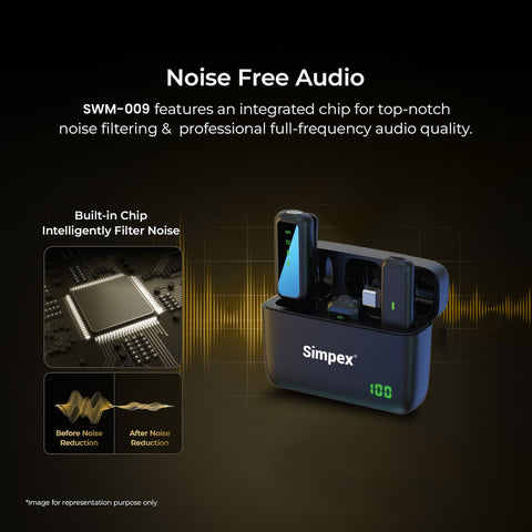 Simpex SWM-009 2-in-1 Wireless Microphone System | Active Noise Cancellation, 50m Range, 8Hrs for Smartphone