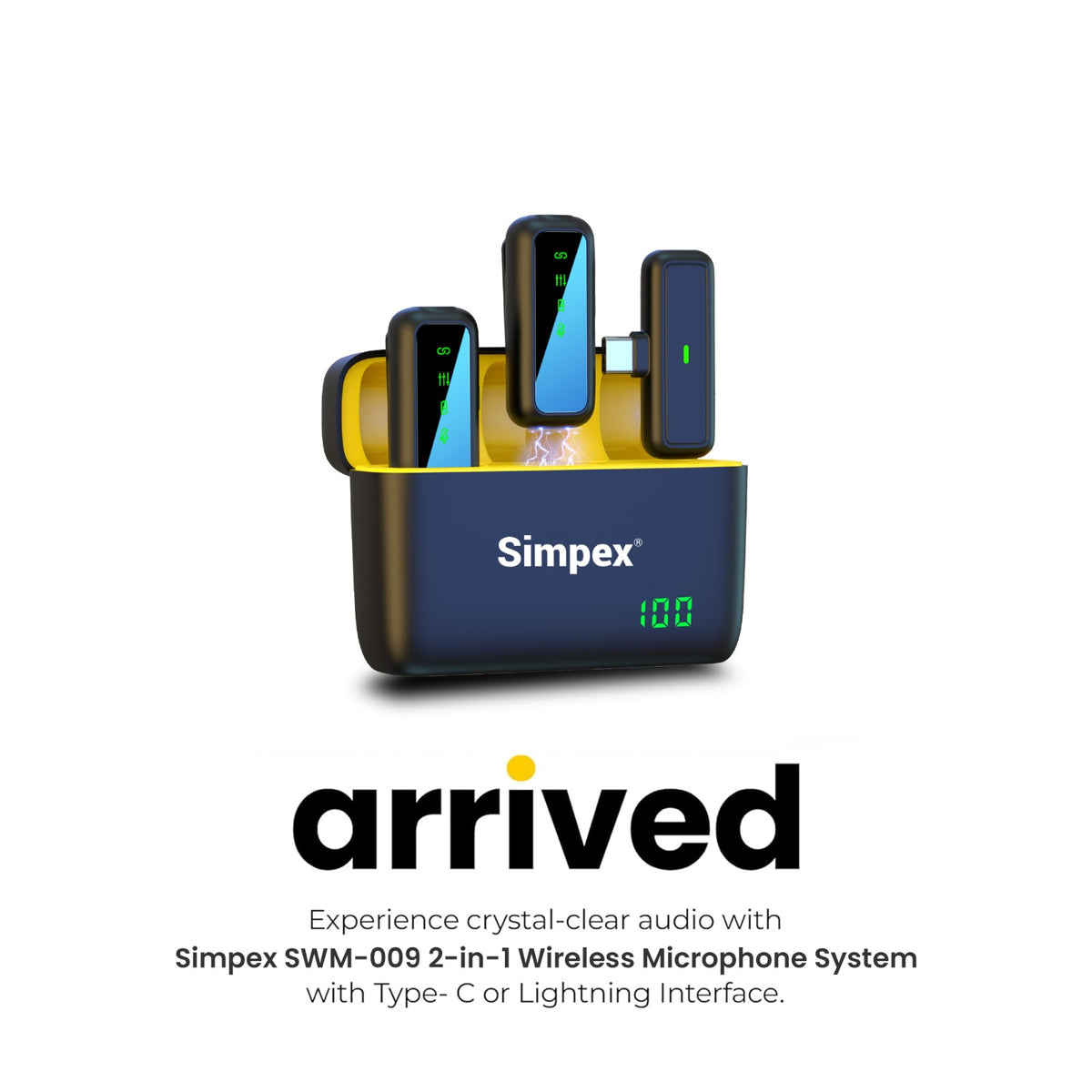 Simpex SWM-009 2-in-1 Wireless Microphone System | Active Noise Cancellation, 50m Range, 8Hrs for Smartphone