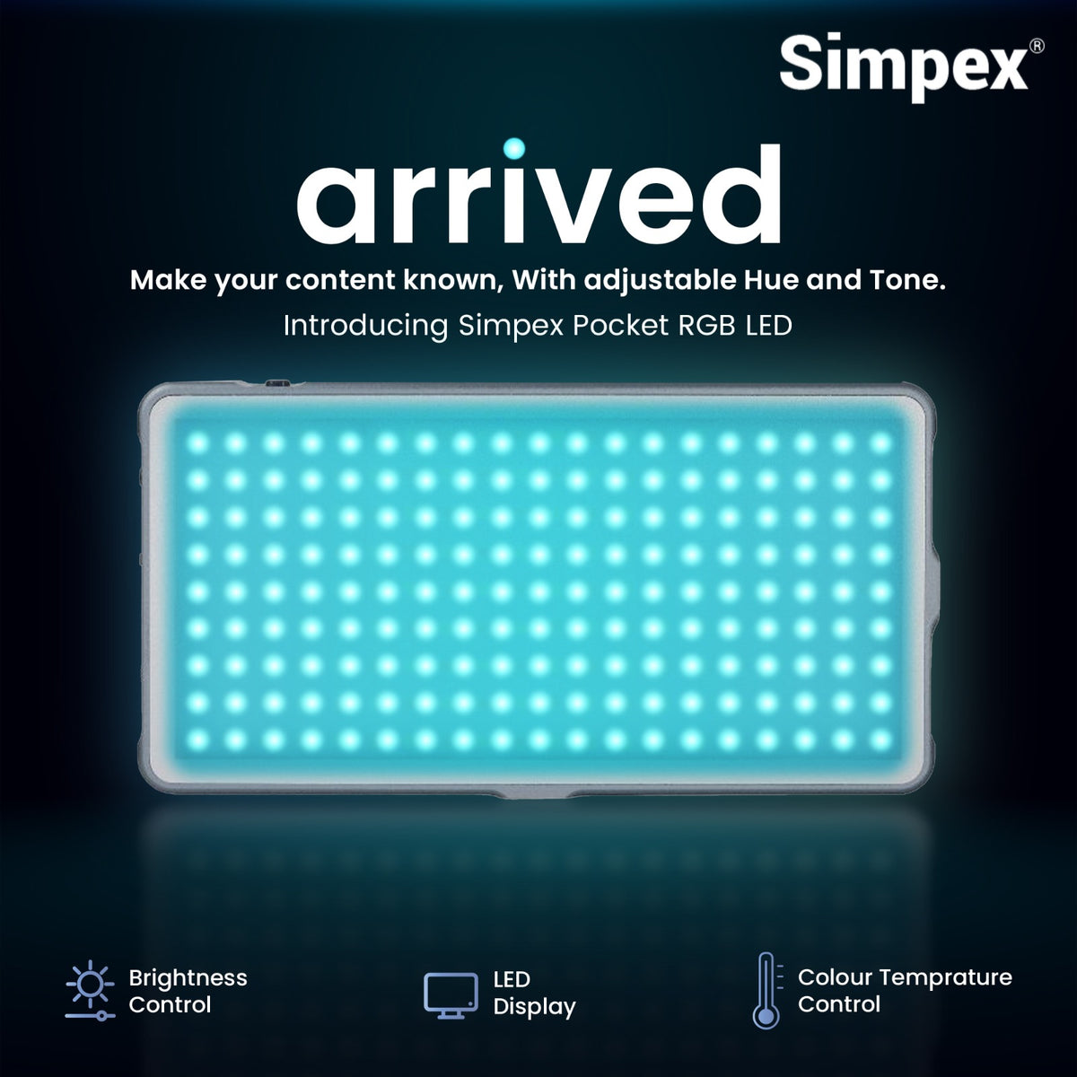 Simpex RGB-200 12W Portable RGB LED Video Light | 4000mAh Battery, CRI 97+, 14 Preset FX Effects
