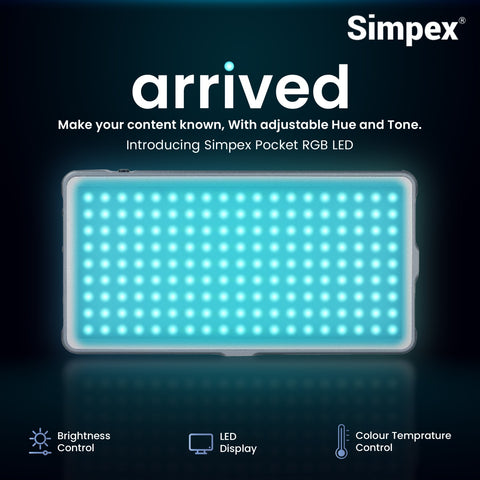 Simpex RGB-200 12W Portable RGB LED Video Light | 4000mAh Battery, CRI 97+, 14 Preset FX Effects