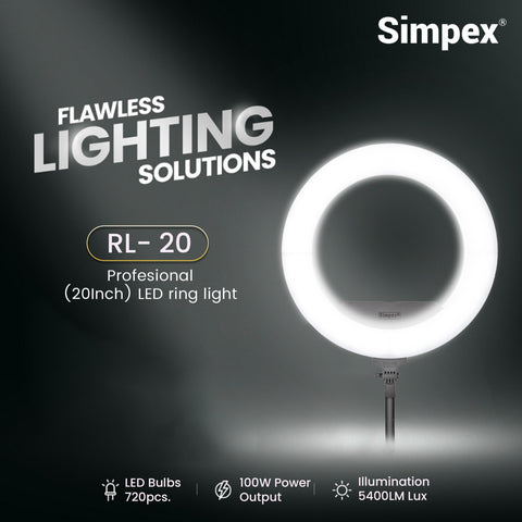Simpex RL-20 20 Inch Professional LED Ring Light | AC/DC Power for Makeup Portrait Vlogging Live Streaming