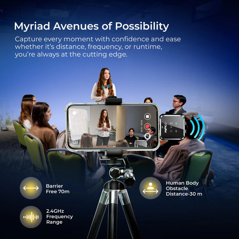 Digitek DWM-117 2-in-1 Wireless Microphone | C-to-C & C-to-Lightning, 360° Noise Cancellation, 70M Range, 6Hr Battery for Smartphones, DSLR