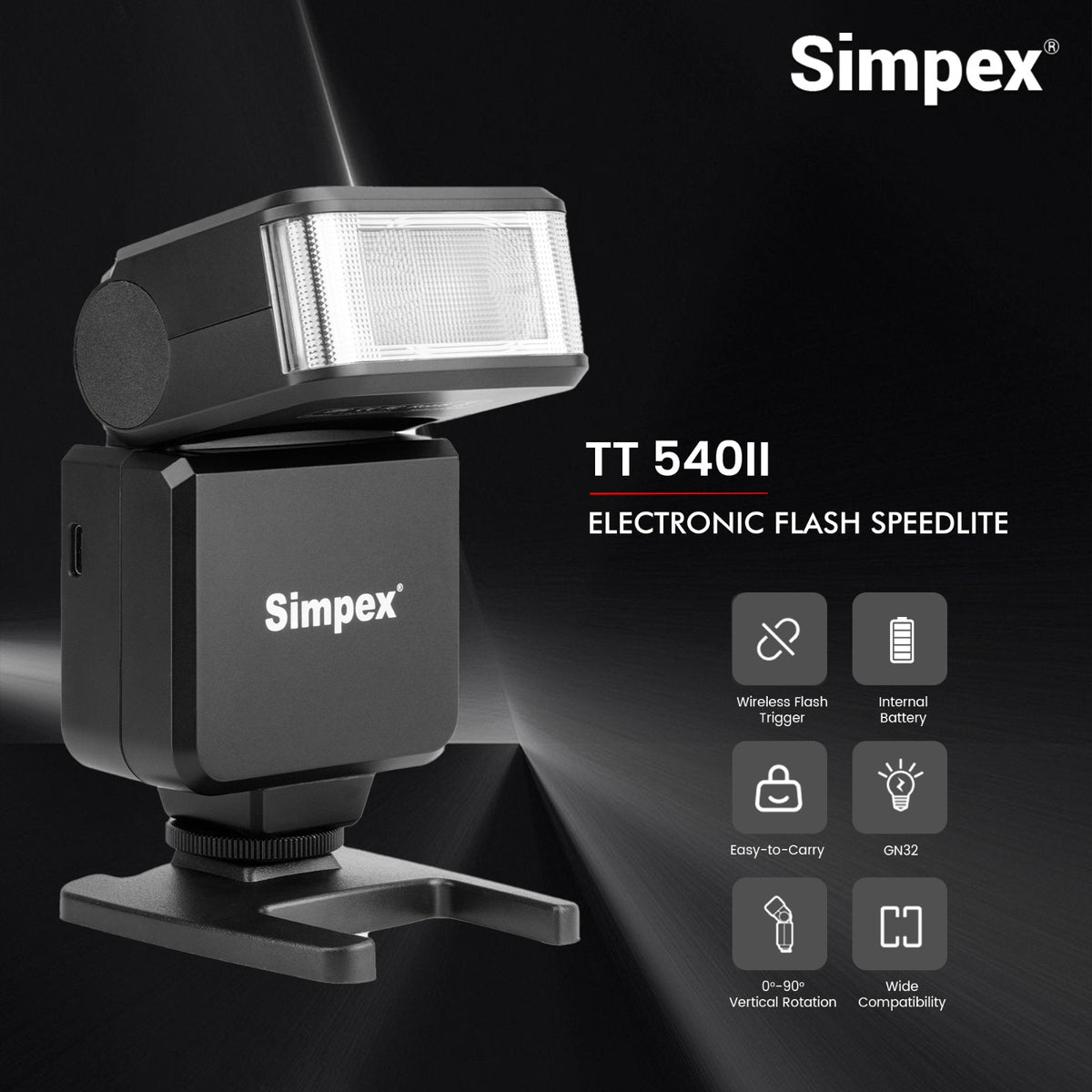 Simpex TT-540 II On-Camera Speedlite Flash Mark II | Bounce Swivel Head, Universal Hot Shoe for DSLR Mirrorless