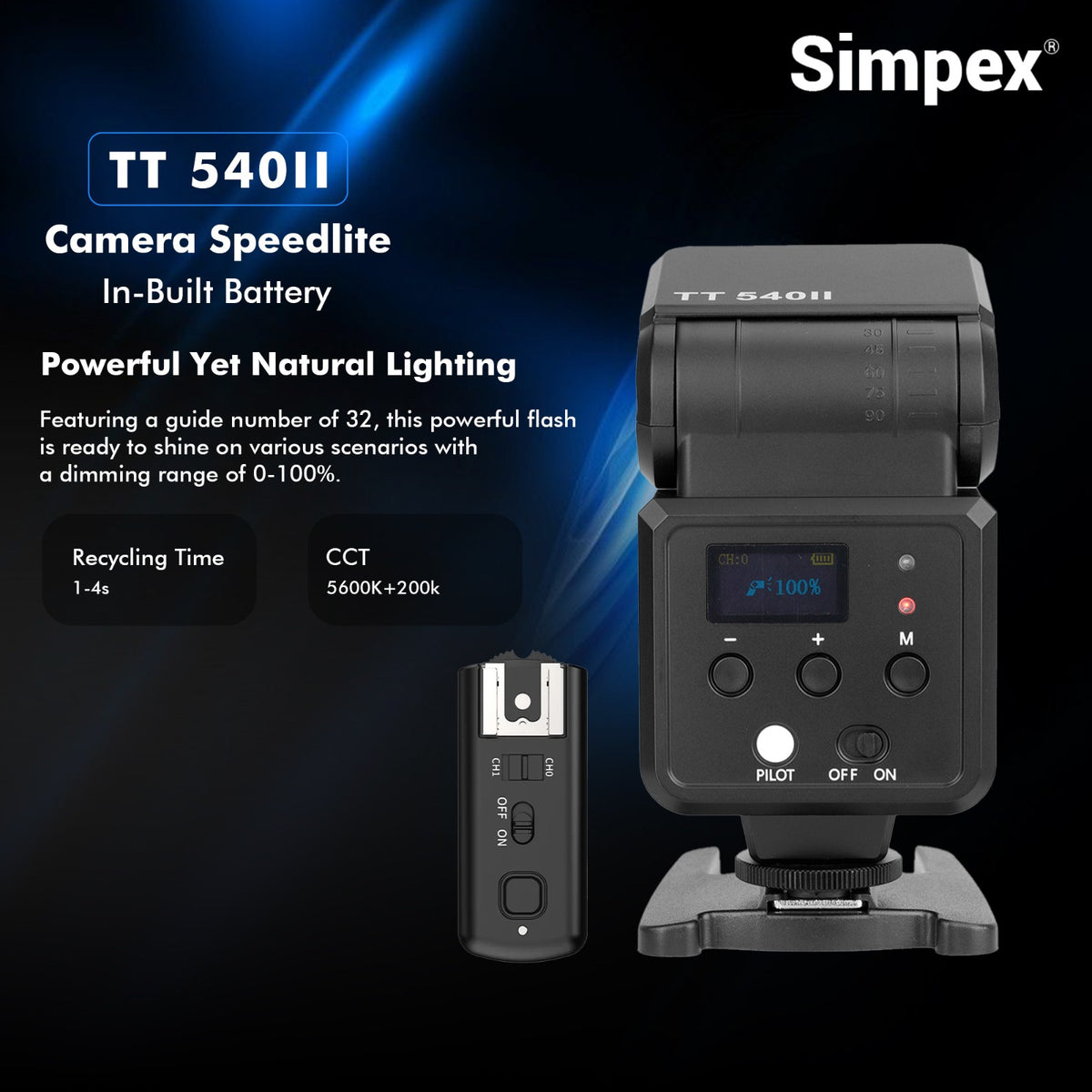 Simpex TT-540 II On-Camera Speedlite Flash Mark II | Bounce Swivel Head, Universal Hot Shoe for DSLR Mirrorless