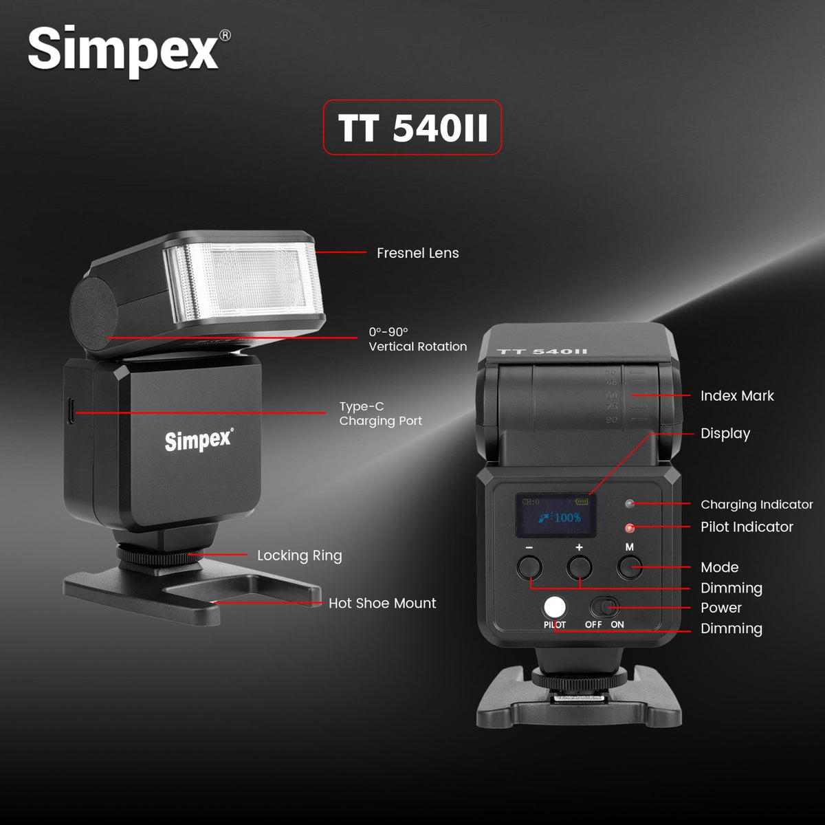 Simpex TT-540 II On-Camera Speedlite Flash Mark II | Bounce Swivel Head, Universal Hot Shoe for DSLR Mirrorless