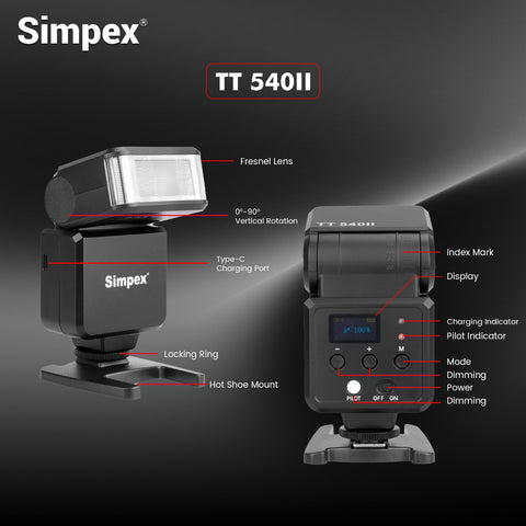 Simpex TT-540 II On-Camera Speedlite Flash Mark II | Bounce Swivel Head, Universal Hot Shoe for DSLR Mirrorless
