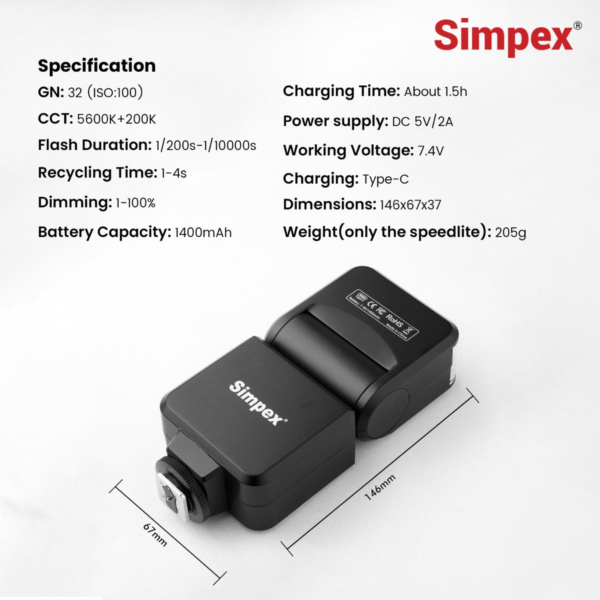 Simpex TT-540 II On-Camera Speedlite Flash Mark II | Bounce Swivel Head, Universal Hot Shoe for DSLR Mirrorless