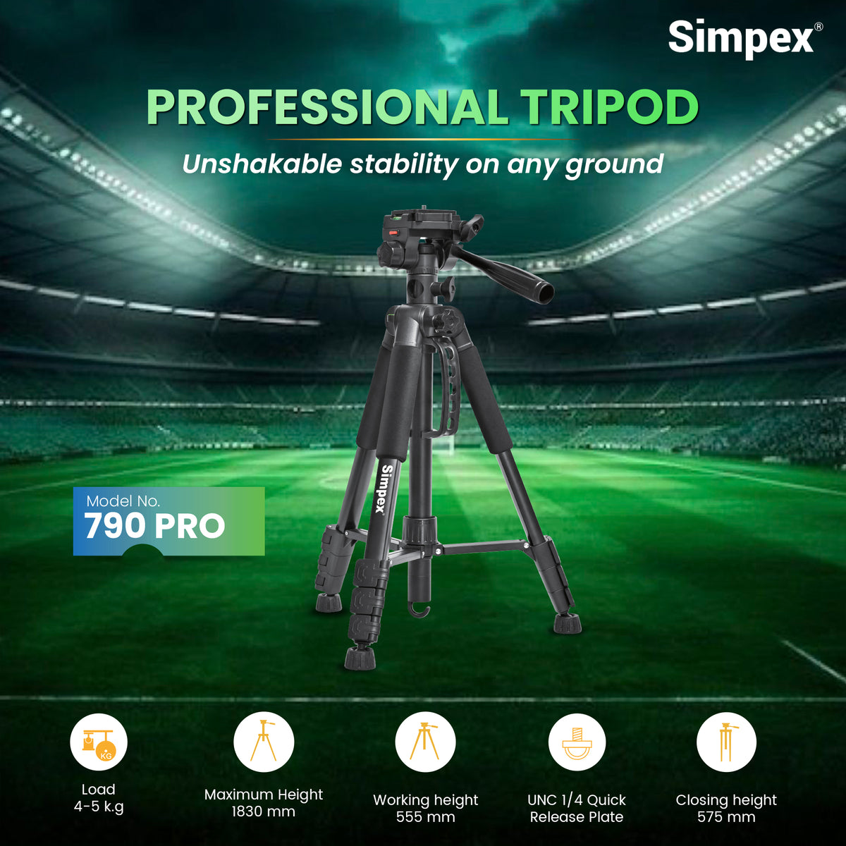 Simpex 790 PRO Professional Tripod Cum Monopod | Aluminium for DSLR Mirrorless Video Camera Photography