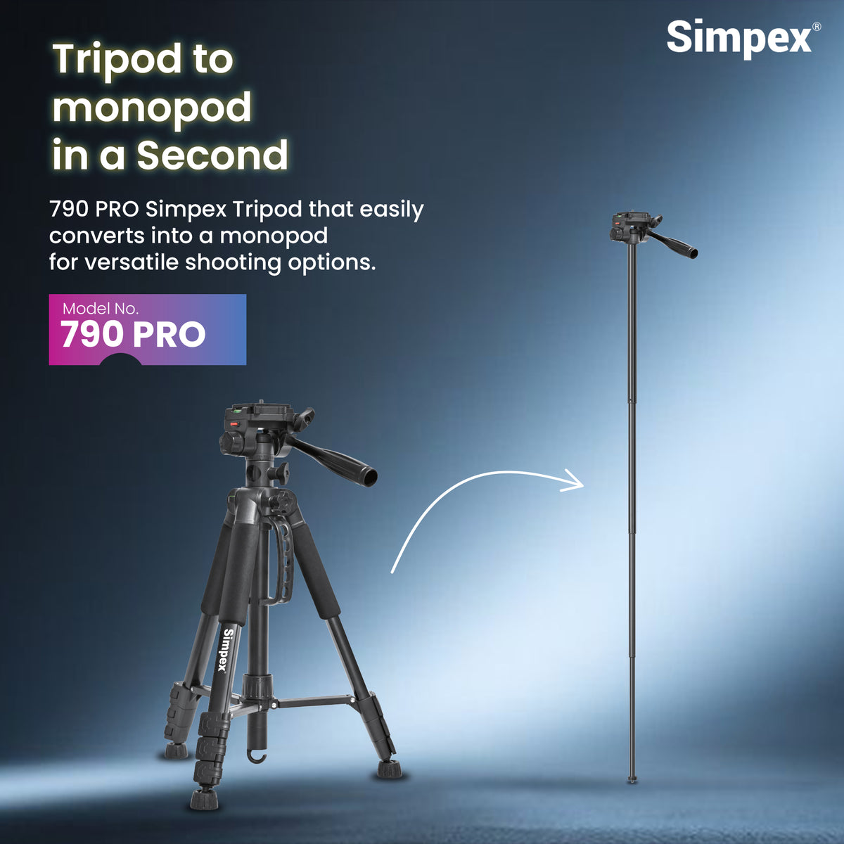 Simpex 790 PRO Professional Tripod Cum Monopod | Aluminium for DSLR Mirrorless Video Camera Photography