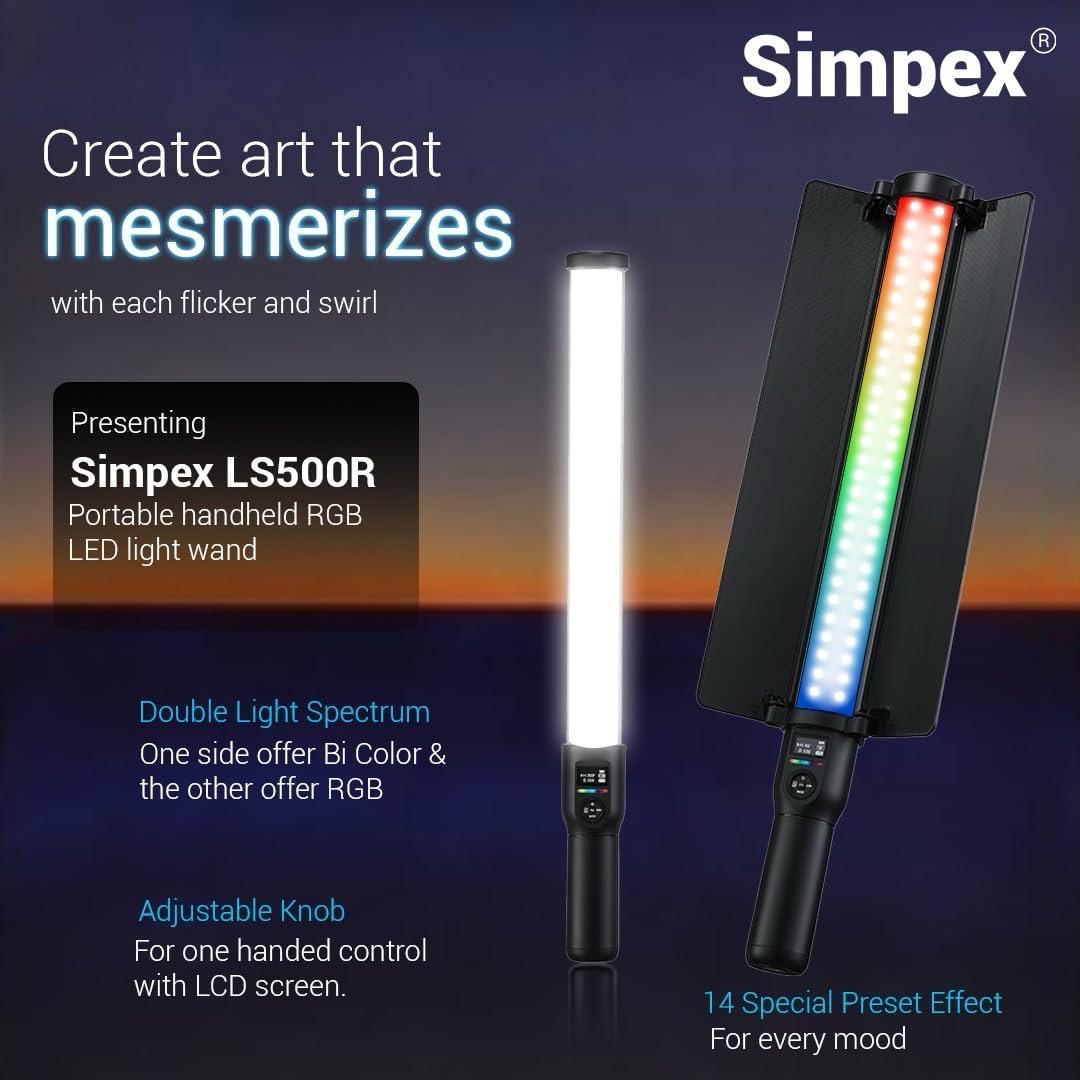 Simpex LS-500R Handheld RGB Stick Light | Full RGB Bi-Colour for Creative Photography Videography
