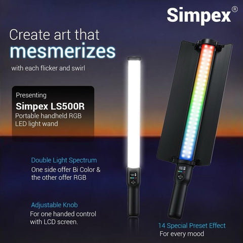 Simpex LS-500R Handheld RGB Stick Light | Full RGB Bi-Colour for Creative Photography Videography