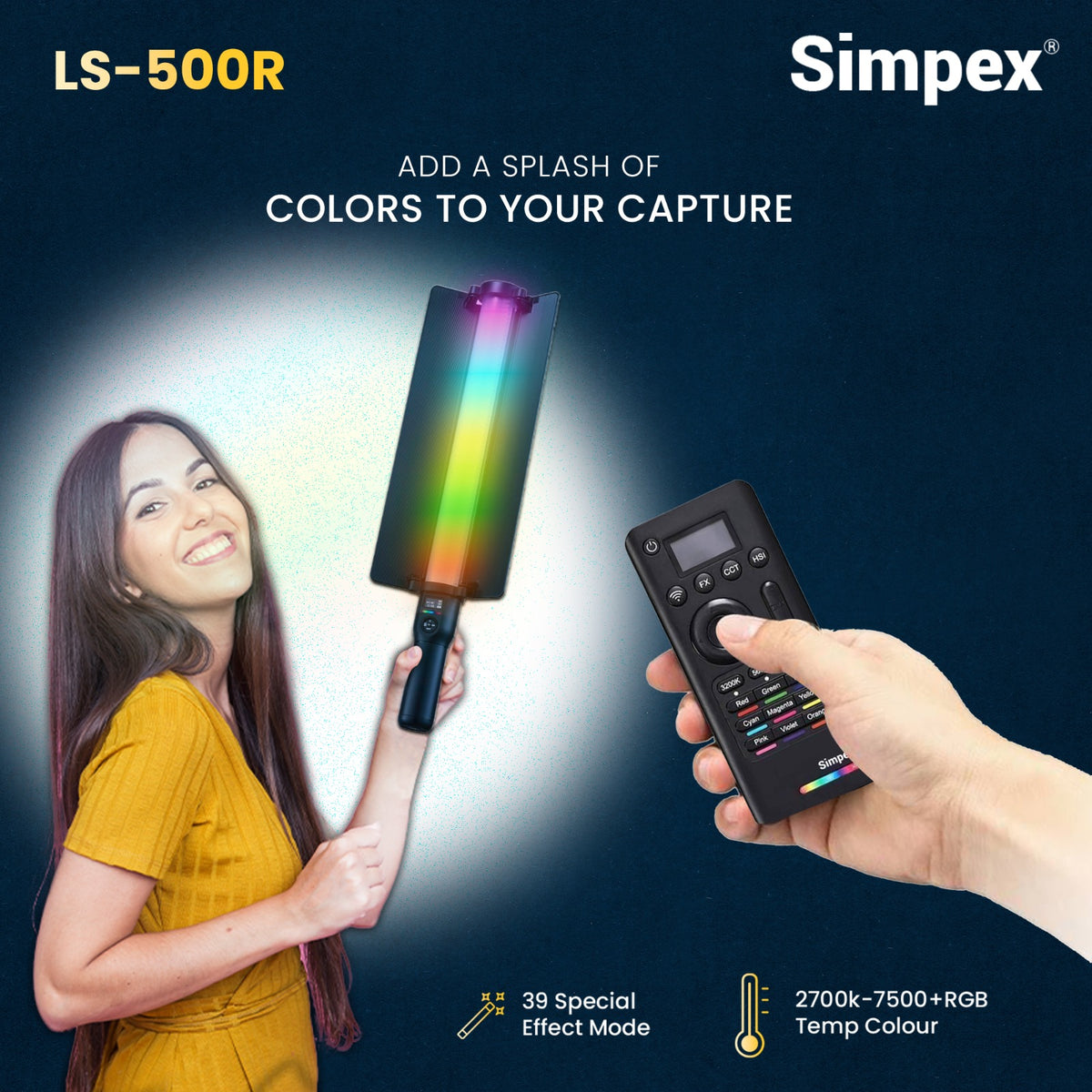 Simpex LS-500R Handheld RGB Stick Light | Full RGB Bi-Colour for Creative Photography Videography