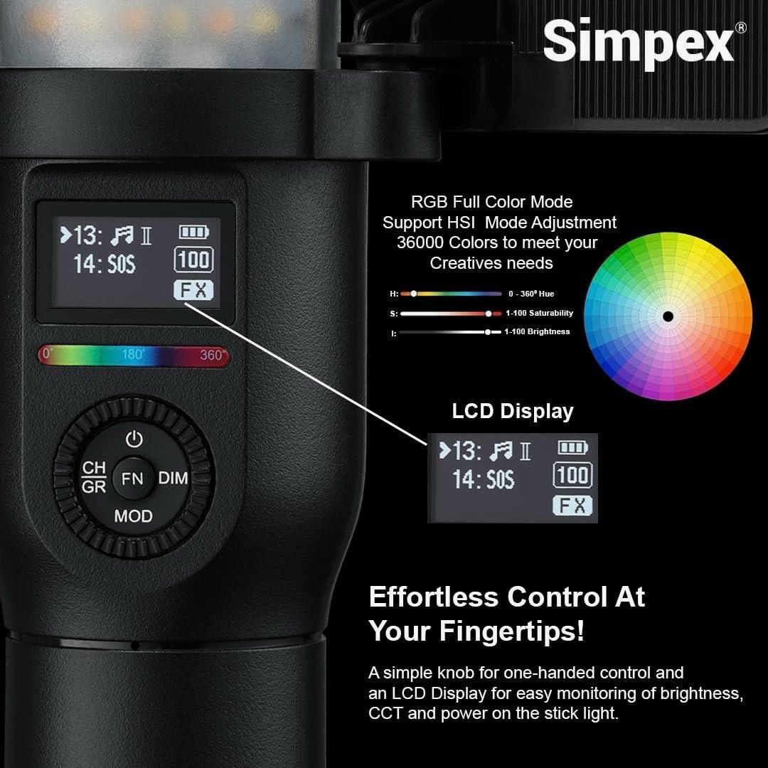 Simpex LS-500R Handheld RGB Stick Light | Full RGB Bi-Colour for Creative Photography Videography