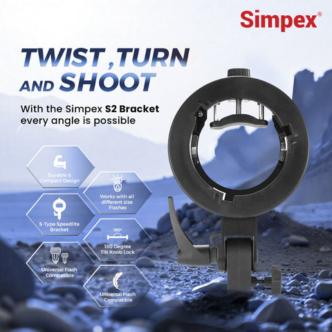 Simpex S2 Bracket Multipurpose Speedlite Flash Bracket | Off-Camera Flash, Umbrella Mount for Portrait Event Photography