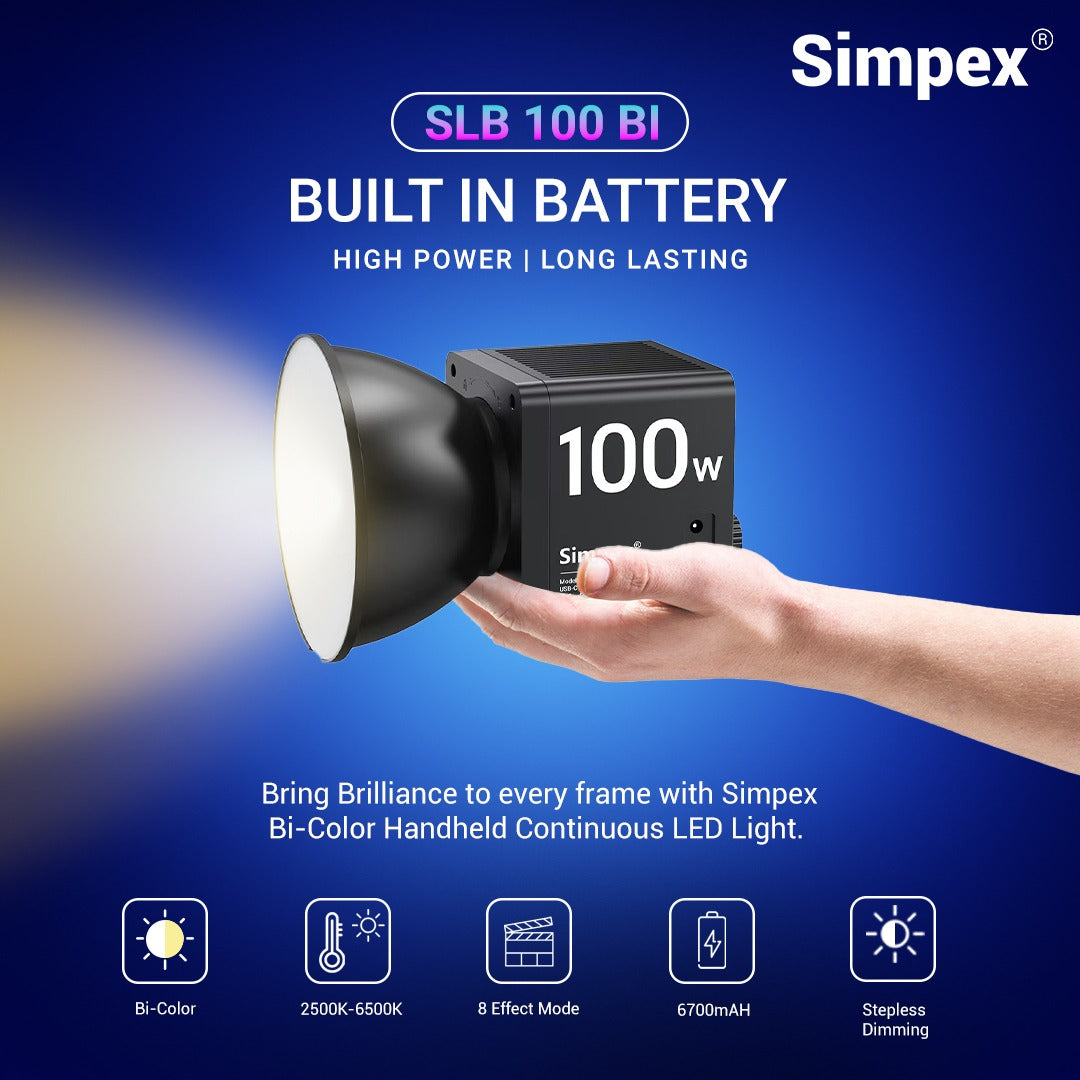 Simpex SLB-100Bi 100W Dual Colour Continuous LED Light | Built-in Battery, Reflector for Professional Studio Photography