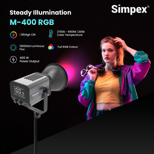 Simpex M-400R RGB Continuous LED Light | APP Controlled, Full RGB + Bi-Colour for Studio Commercial Photography
