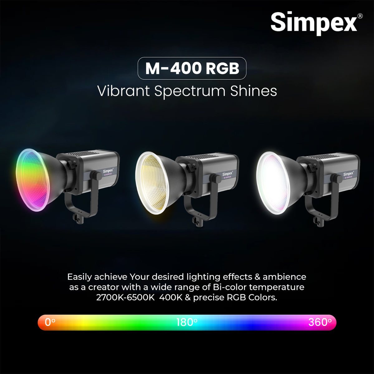 Simpex M-400R RGB Continuous LED Light | APP Controlled, Full RGB + Bi-Colour for Studio Commercial Photography