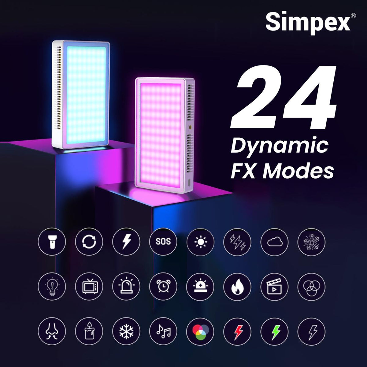 Simpex M-50R 50W Pocket RGB Video Light | 6700mAh Battery, LCD Display, RGB CCT FX Modes
