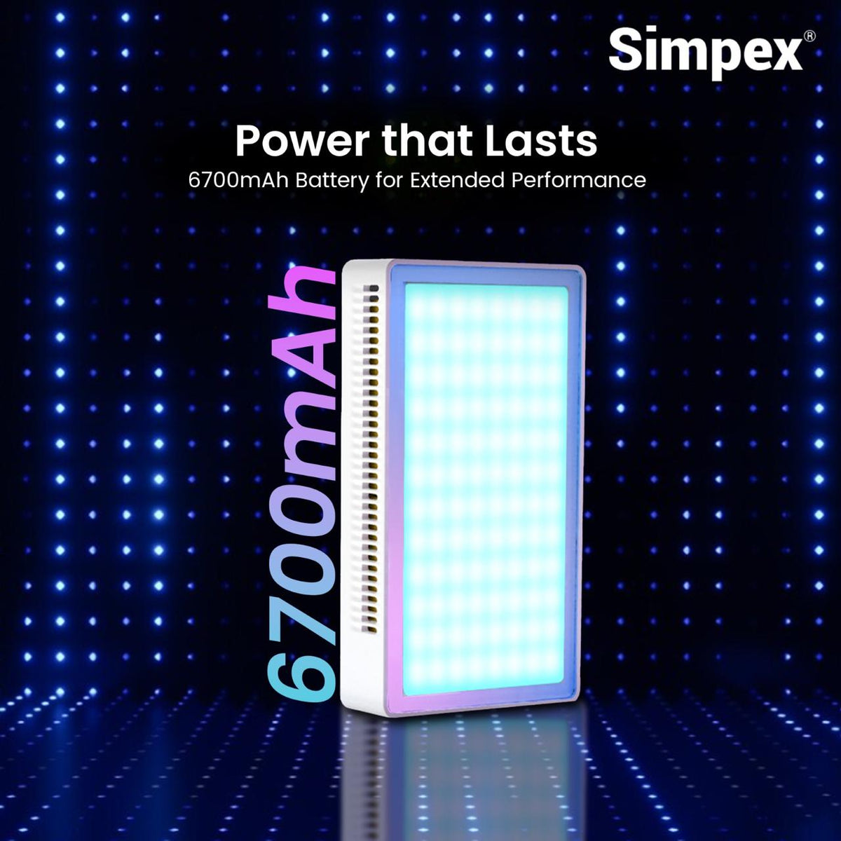 Simpex M-50R 50W Pocket RGB Video Light | 6700mAh Battery, LCD Display, RGB CCT FX Modes