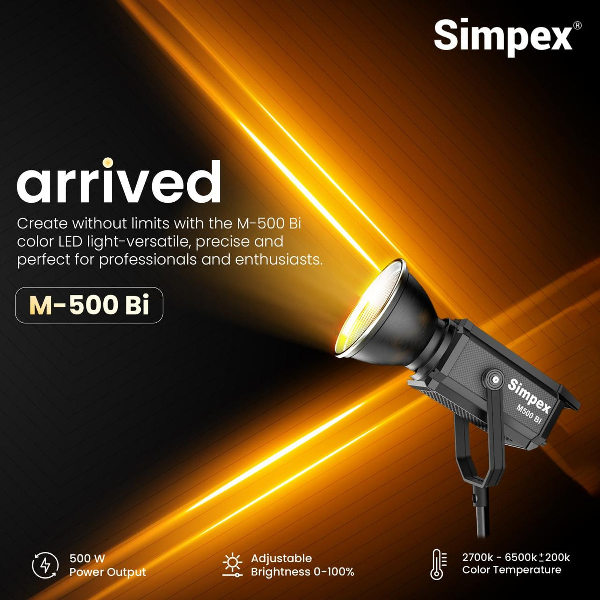 Simpex M-500Bi 500W High Performance Continuous LED Light | Bi-Colour Professional Studio Film Photography