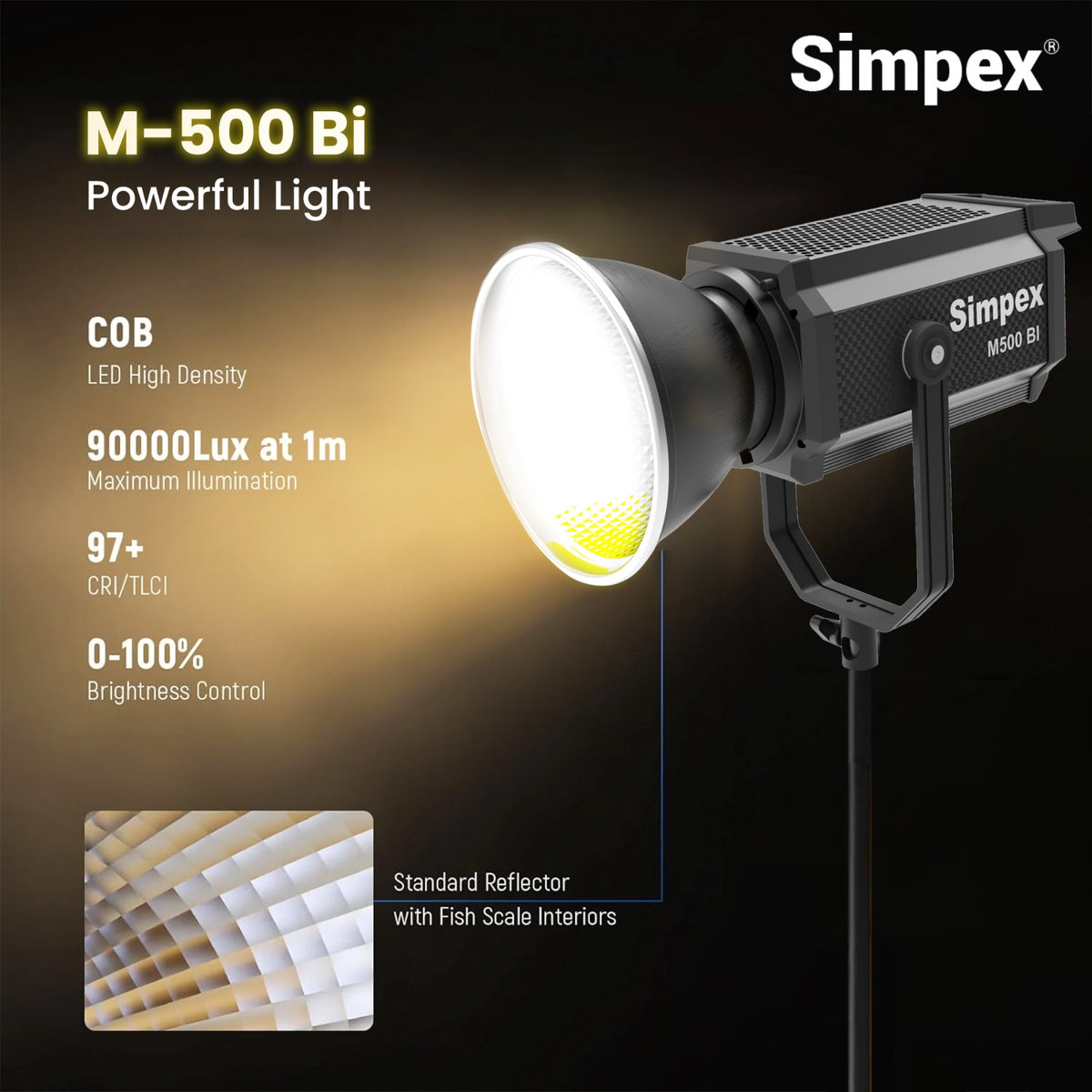 Simpex M-500Bi 500W High Performance Continuous LED Light | Bi-Colour Professional Studio Film Photography