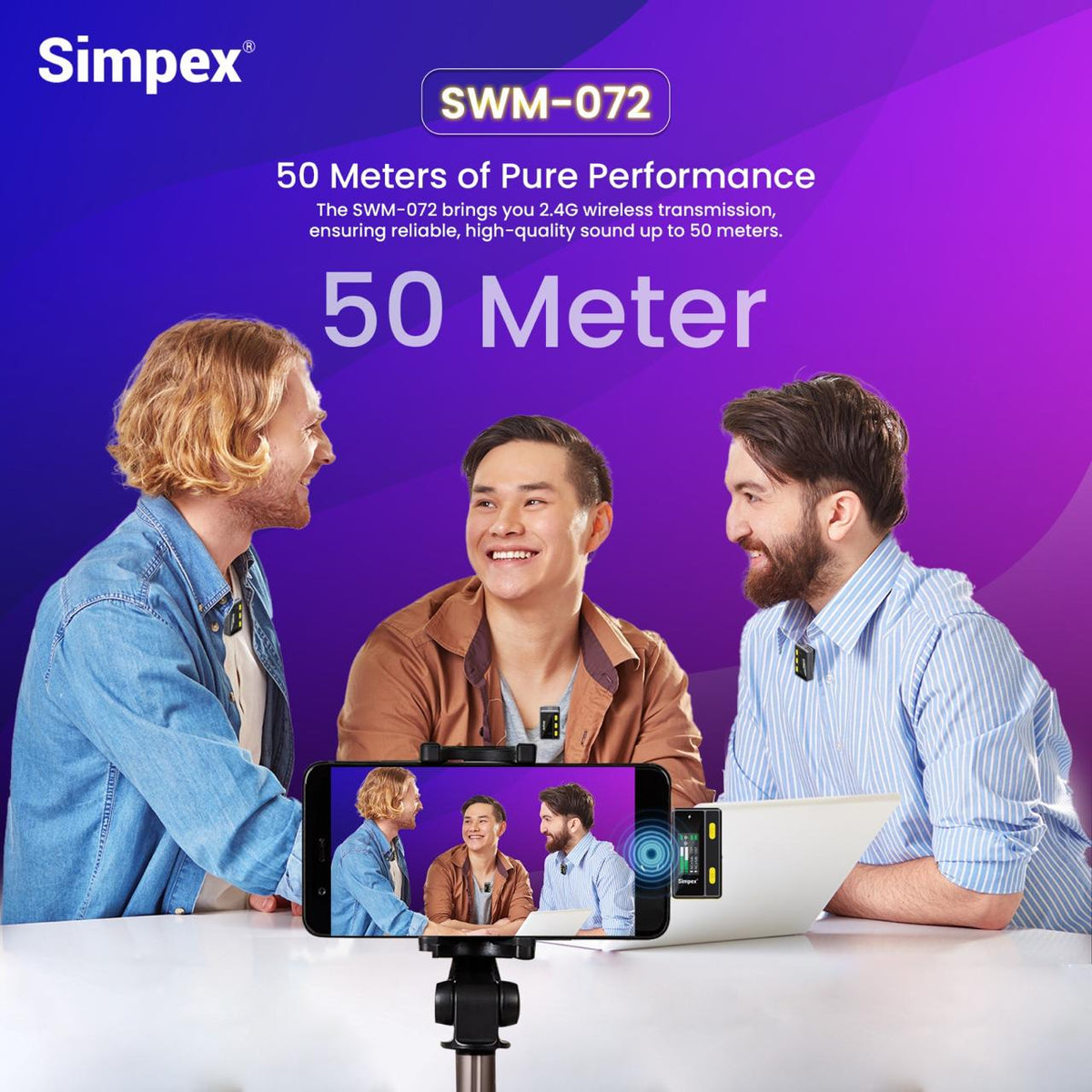 Simpex Mic-072 Wireless Microphone System | Remote Control, Noise Cancellation for Video Photography