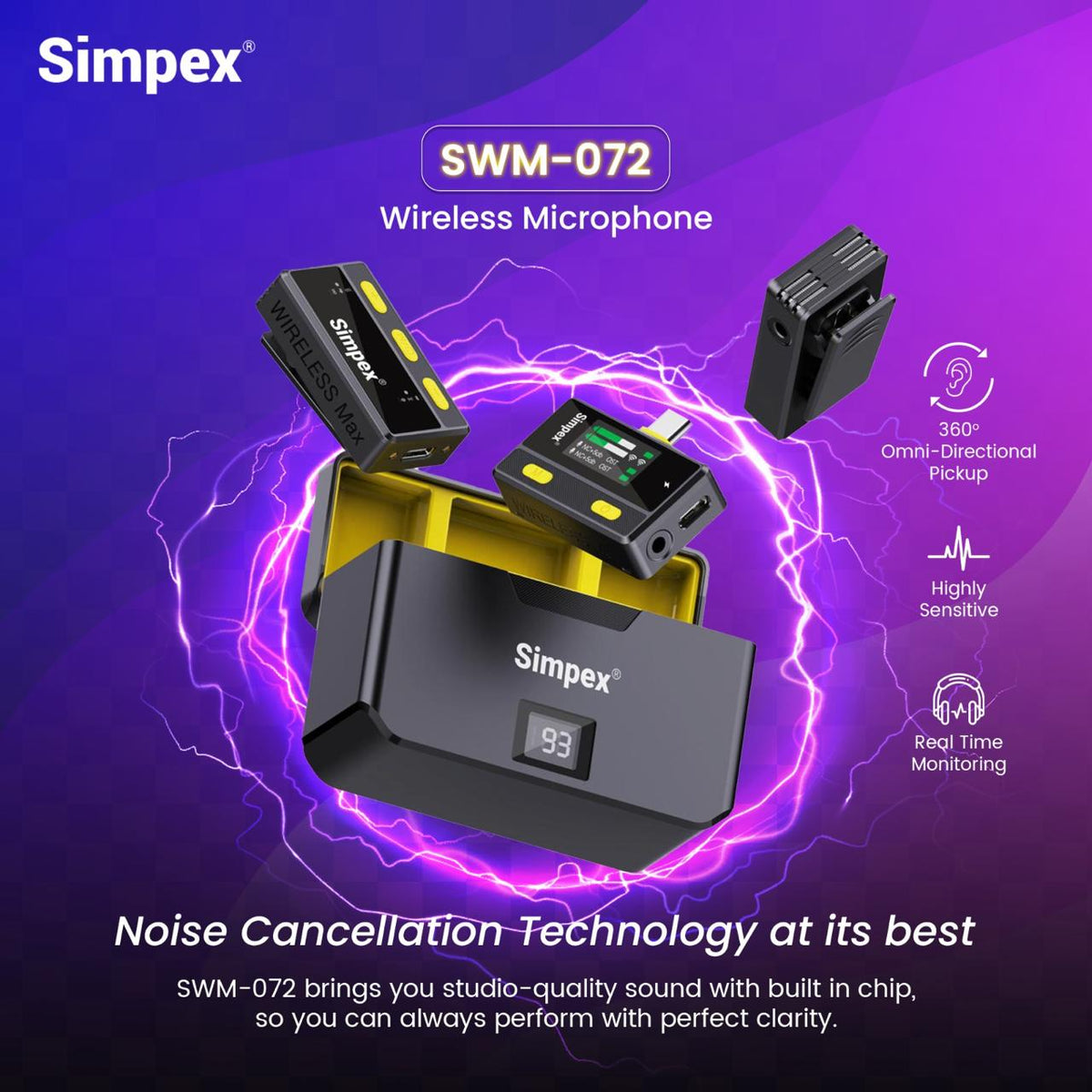 Simpex Mic-072 Wireless Microphone System | Remote Control, Noise Cancellation for Video Photography