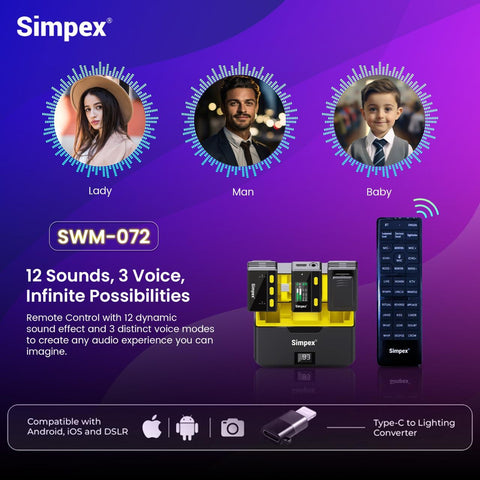 Simpex Mic-072 Wireless Microphone System | Remote Control, Noise Cancellation for Video Photography
