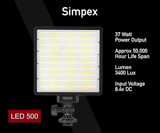 Simpex LED-500 Bi Pocket Size Camera LED Light | with NP-F770 Battery for Photography Video