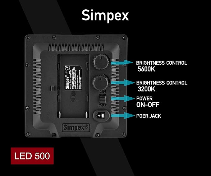 Simpex LED-500 Bi Pocket Size Camera LED Light | with NP-F770 Battery for Photography Video