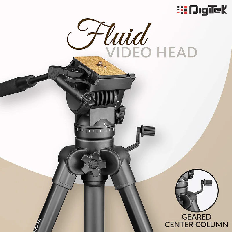 Digitek DPTR-880 PRO 165cm Platinum Aluminium Lightweight Tripod | Fluid Video Head, 6kg Load, 5.90ft for DSLR Camera