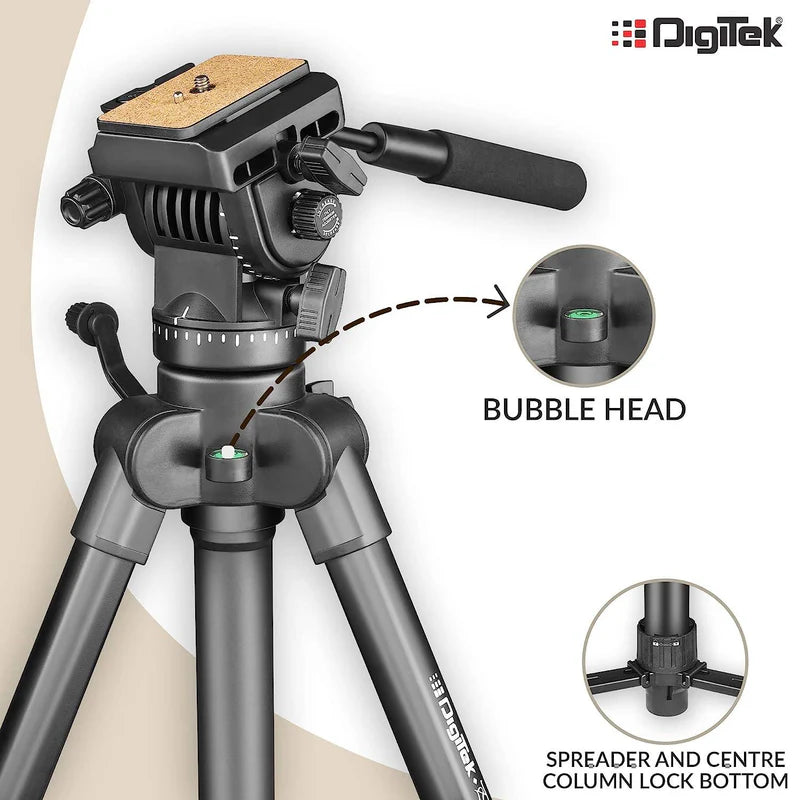 Digitek DPTR-880 PRO 165cm Platinum Aluminium Lightweight Tripod | Fluid Video Head, 6kg Load, 5.90ft for DSLR Camera