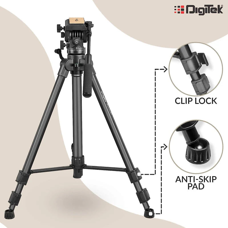 Digitek DPTR-880 PRO 165cm Platinum Aluminium Lightweight Tripod | Fluid Video Head, 6kg Load, 5.90ft for DSLR Camera