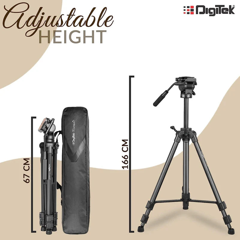 Digitek DPTR-880 PRO 165cm Platinum Aluminium Lightweight Tripod | Fluid Video Head, 6kg Load, 5.90ft for DSLR Camera