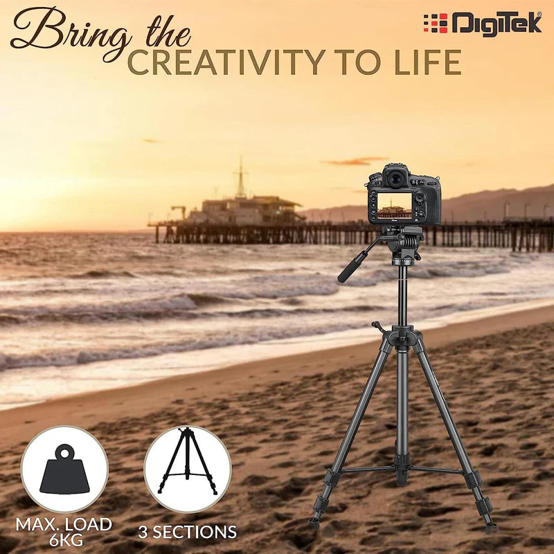Digitek DPTR-880 PRO 165cm Platinum Aluminium Lightweight Tripod | Fluid Video Head, 6kg Load, 5.90ft for DSLR Camera
