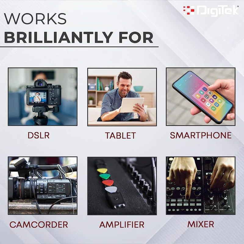Digitek DWM-101 Wireless Microphone System | ANC Noise Reduction, 360° Sound, 100M Range, Real-Time Monitoring for DSLR, Smartphone